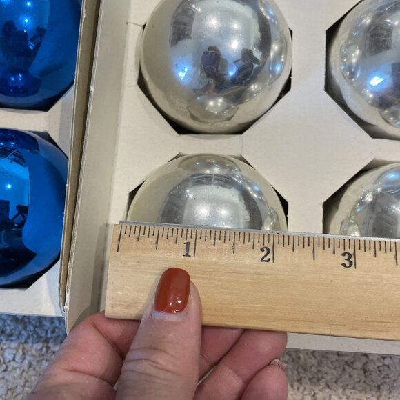 VTG Essex Franke Glass Christmas Tree Ornaments Silver Blue Set of 12 USA 60s - Picture 7 of 12